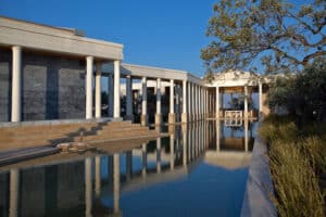 A serene colonnade at Amanzoe. A serene colonnade at Amanzoe.